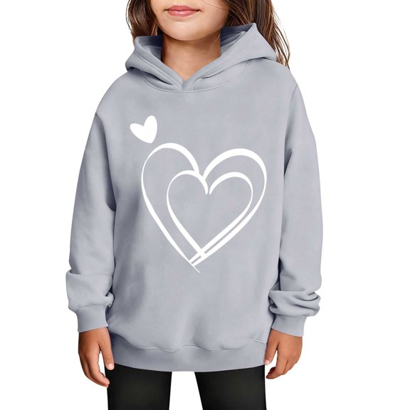 SGFCWSX Girls Hoodies Heart Print Sweatshirt for Teens Warm Long Sleeve Stylish Hooded Pullover Tops Gray Size 13-14 Years