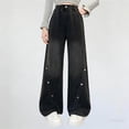 thumbnail image 1 of SGFCWSX Girls Jeans Elastic Waist Wide Leg Loose Fit Flare Denim Pants Button Trousers for Teens Black Size 14 Years, 1 of 9