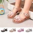 thumbnail image 1 of SGFCWSX Girls Jelly Sandals Glitter Closed Toe Butterfly Decor Adjustable Ankle Strap Flat Soft Sole Summer Beach Casual Sandals Gold Size 13.5 Little Kids, 1 of 10
