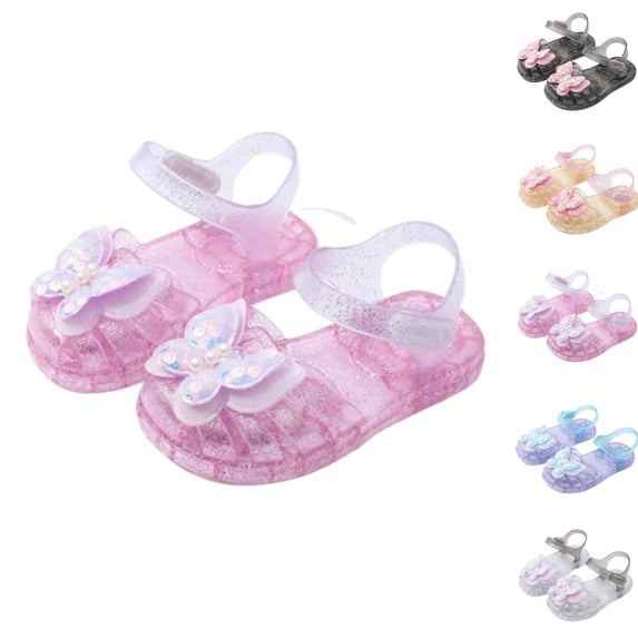 SGFCWSX Girls Jelly Sandals Kids Clear Butterfly Glitter Ankle Strap Summer Casual Shoes Pink Size 12 Little Kids