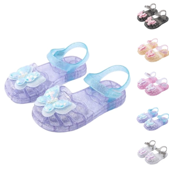 SGFCWSX Girls Jelly Sandals Kids Clear Butterfly Glitter Ankle Strap Summer Casual Shoes Purple Size 1.5 Big Kids