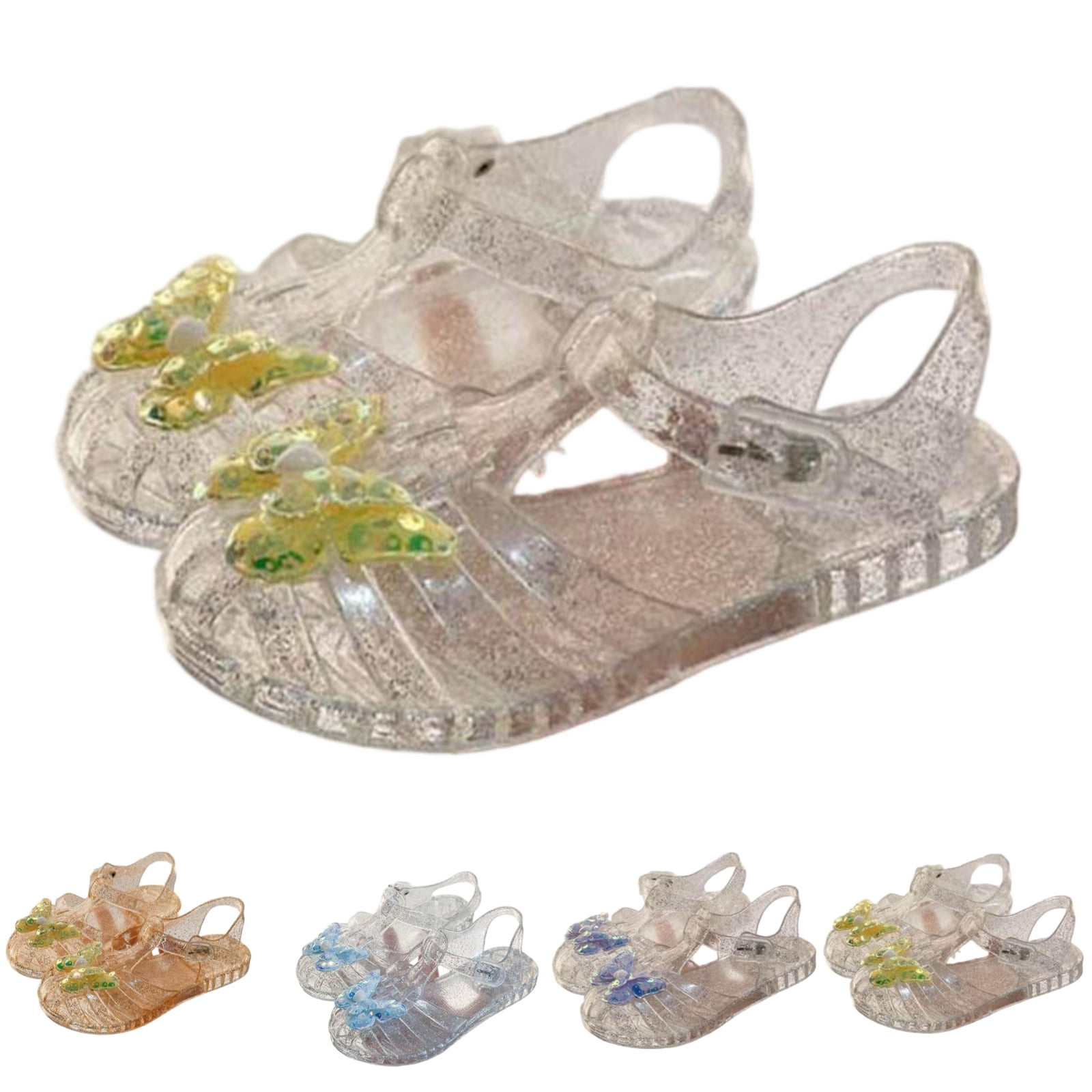 SGFCWSX Girls Jelly Sandals Kids Clear Glitter Butterfly Ankle