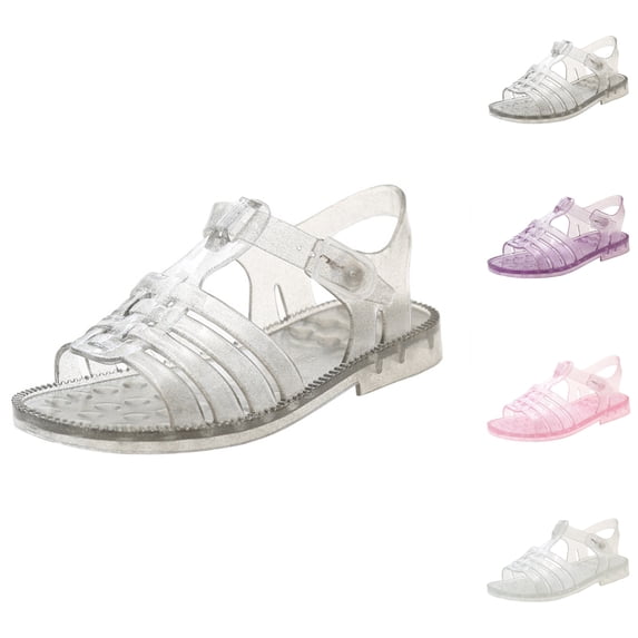 SGFCWSX Girls Jelly Sandals Kids Glitter Adjustable Buckle Open Toe Summer Casual Shoes Black Size 6-6.5 Years