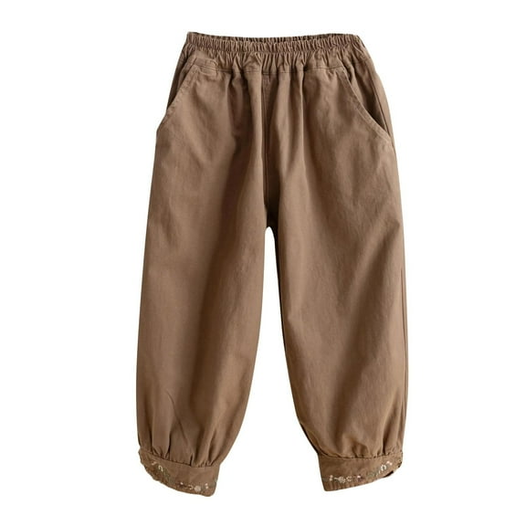 SGFCWSX Girls Joggers Lace Solid Color Pants for Kids High Waist Trendy Pant Khaki Size 5-6 Years