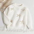 thumbnail image 1 of SGFCWSX Girls Knit Sweater Pullover Bow Pearl Beaded Crewneck Ribbed Trim Soft Cozy Warm Winter Top White Size 2T, 1 of 9