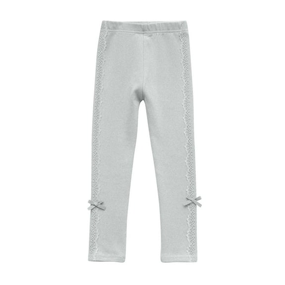 SGFCWSX Girls Leggings High Waisted Casual Pants with Lace Bow Kids Stretch Daily Wear Slim Legging Pants Gray Size 5 Years
