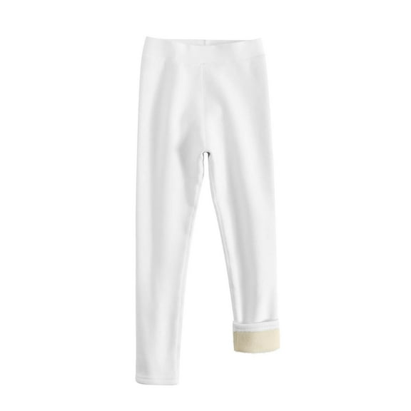 SGFCWSX Girls Leggings Solid Color Velvet Thick Slim Winter Warm Pants White Size 3-4T