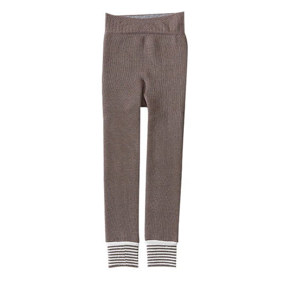 SGFCWSX Girls Leggings Thickened Winter Fashion Stripe Print Soft OuterThermal Pants Coffee Size XL
