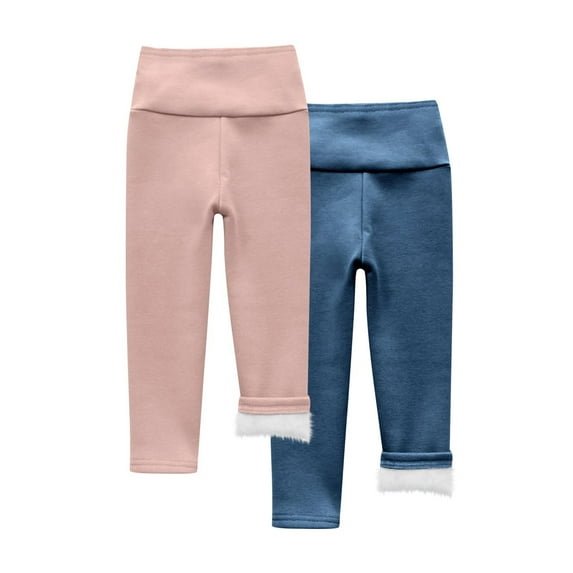 SGFCWSX Girls Leggings Winter High Waist Legging Pants Soft Solid Color Fleece Lining Elastic Thermal Pants Blue Size 8 Years