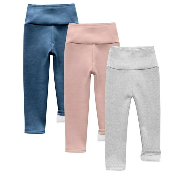 SGFCWSX Girls Leggings Winter High Waist Legging Pants Soft Solid Color Fleece Lining Elastic Thermal Pants Navy Size 8 Years
