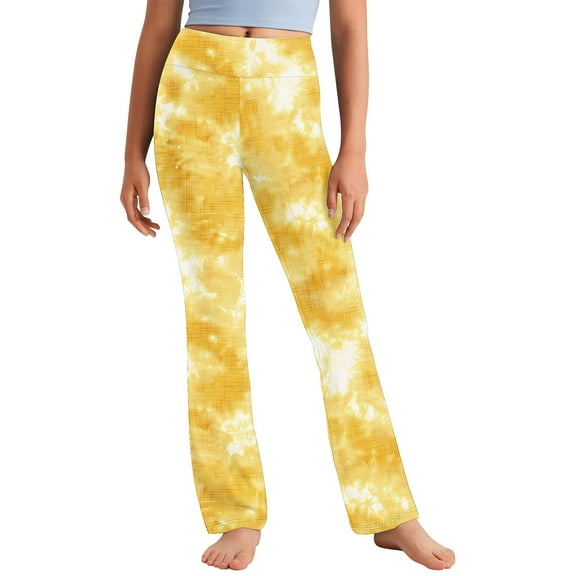 SGFCWSX Girls Leggings Winter High Waist Legging Pants Elastic Soft Fashion Print Straight Leg Yoga Pants Yellow Size 8 Years