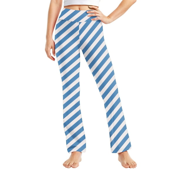 SGFCWSX Girls Leggings Winter High Waist Legging Pants Soft Fashion Stripe Print Straight Leg Yoga Pants Blue Size 8 Years