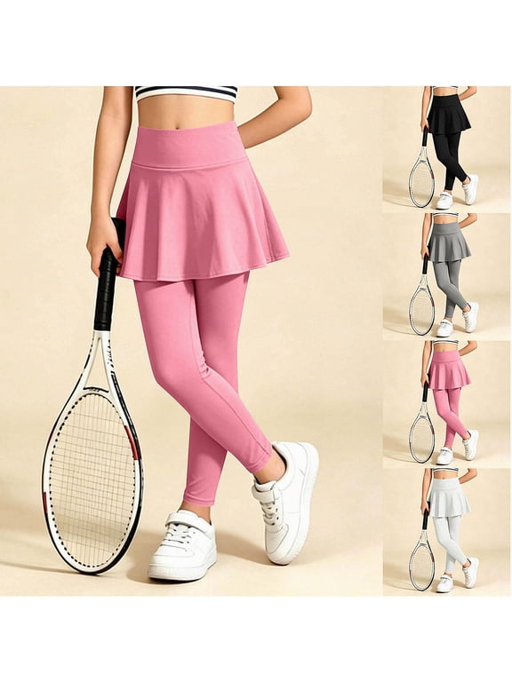 Girls Leggings with Skirt Stretch High Waist Comfortable Athletic Workout Activewear Pull On Casual Everyday Pink Size 7