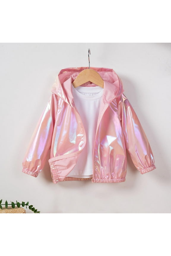 Girls Lightweight Jacket Hooded Kids Coat Casual Zipper Jackets Pink Size 1 Years