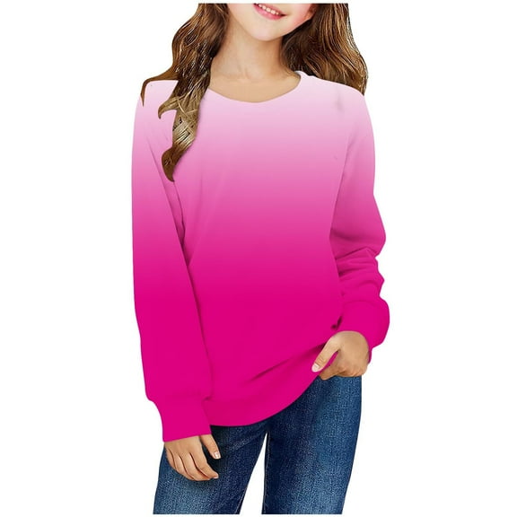 SGFCWSX Girls Lightweight Sweatshirt Crew Neck Fall Pullover Top Kids Long Sleeve Gradient Sweatshirts Hot Pink Size 3 Years