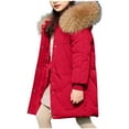 thumbnail image 1 of SGFCWSX Girls Long Down Puffer Coat with Fuzzy Hood Kids Warm Winter Jacket Red Size 10-12 Years, 1 of 7