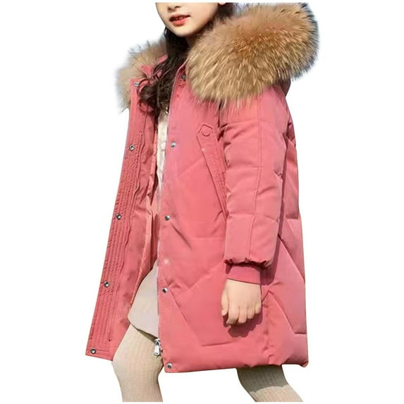 SGFCWSX Girls Long Down Puffer Coat with Fuzzy Hood Kids Winter Warm Jacket Watermelon Red Size 8-9 Years