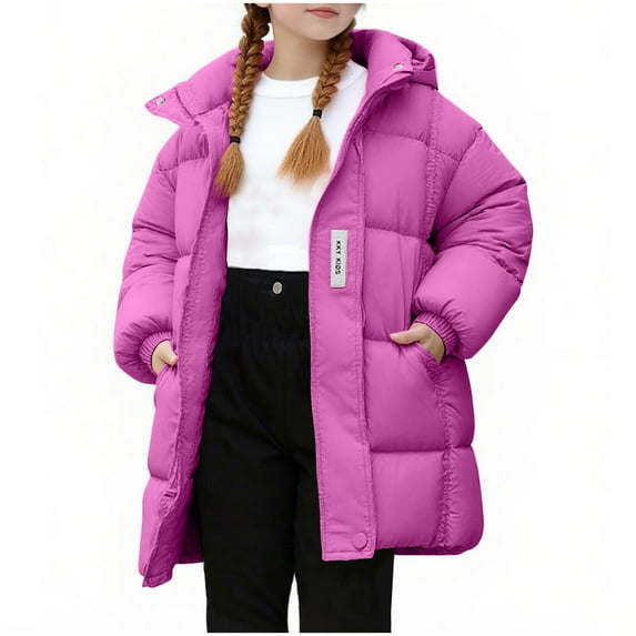 SGFCWSX Girls Long Hooded Puffer Coat Kids Oversized Winter Warm Padded Jacket Purple Size 5 Years