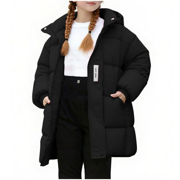 SGFCWSX Girls Long Hooded Puffer Coat Kids Winter Oversized Warm Padded Jacket Black Size 3 Years