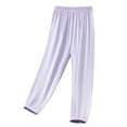 thumbnail image 1 of SGFCWSX Girls Long Pants Solid Color Elastic Waist Sunscreen Thin Soft Sweatpants Summer Purple Size 6 Years, 1 of 6