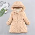 thumbnail image 1 of SGFCWSX Girls Long Puffer Coat Winter Jacket Hooded Faux Fur Trim Belted Quilted Warm Insulated Outerwear Beige Size 3T, 1 of 9