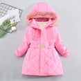 thumbnail image 1 of SGFCWSX Girls Long Puffer Coat Winter Jacket Hooded Faux Fur Trim Belted Quilted Warm Insulated Outerwear Pink Size 8, 1 of 9
