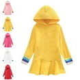thumbnail image 1 of SGFCWSX Girls Long Sleeve Hooded Dress, Ruffled Hem Casual Dress with Rainbow Cuff Yellow Size 7-8 Years, 1 of 7