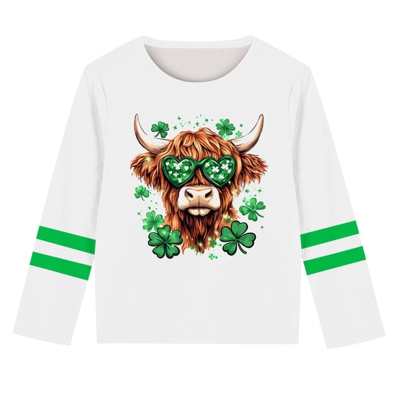 SGFCWSX Girls Long Sleeve T-Shirt, Kids Casual Crew Neck Print Top White Size 13-14 Years