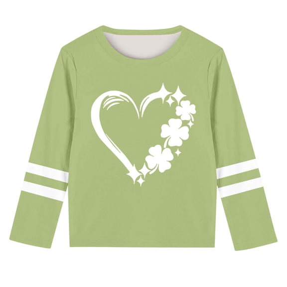 SGFCWSX Girls Long Sleeve T-Shirt, Kids Casual Printed Pullover Top Mint Green Size 9-10 Years