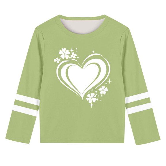 SGFCWSX Girls Long Sleeve T-Shirt, Kids Crew Neck Graphic Casual Top Mint Green Size 4-5 Years