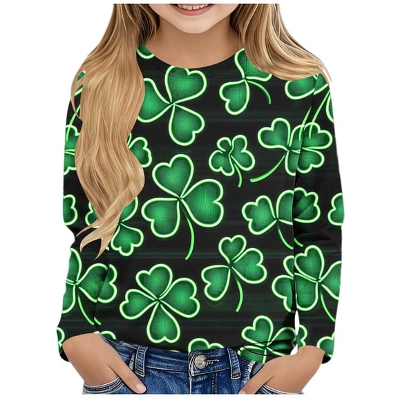 SGFCWSX Girls Long Sleeve T-Shirt, Kids Graphic Casual Crewneck Top Navy Size 3-4 Years