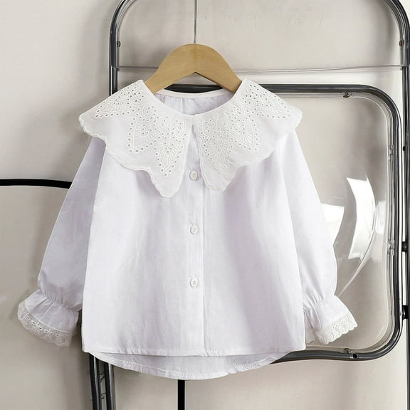 SGFCWSX Girls Long Sleeve Tops Doll Collar Lace Cropped Shirts Kids Fall Casual T-Shirts White Size 1-2T