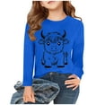 thumbnail image 1 of SGFCWSX Long Sleeve Shirts for Kids Girls Calf Print Tops Fall Casual T-Shirts Blue Size 5-6 Years, 1 of 4