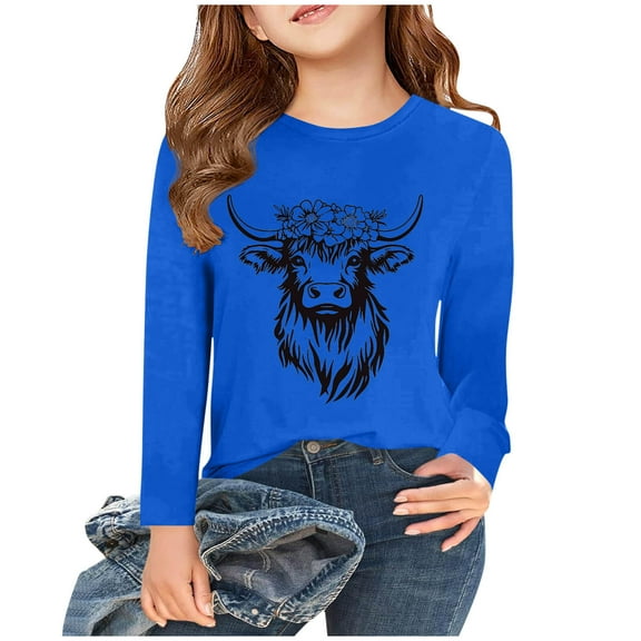 SGFCWSX Girls Long Sleeve Tops Round Neck Shirts Kids Fall Casual T-Shirts Blue Size 7-8 Years