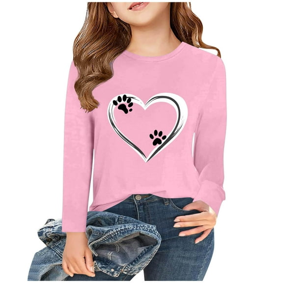 SGFCWSX Girls Long Sleeve Tops Round Neck Shirts Kids Fall Casual T-Shirts Pink Size 2-3 Years