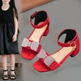 thumbnail image 1 of SGFCWSX Girls Low Heel Sandals Kids Rhinestone Bow Ankle Strap Open Toe Wedding Party Flower Girl Dress Shoes Red Size 5.5 Years, 1 of 6