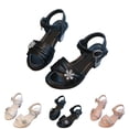 thumbnail image 1 of SGFCWSX Girls Low Heel Sandals Kids Rhinestone Flower Ankle Strap Open Toe Flower Girl Shoes Black Size 3 Big Kids, 1 of 8