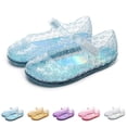thumbnail image 1 of SGFCWSX Girls Mary Jane Shoes Glitter Jelly Hollow Floral Closed Toe Flat Soft Sole Princess Dress Shoes for Party Daily Wear Blue Size 11 Little Kids, 1 of 10