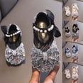 thumbnail image 1 of SGFCWSX Girls Mary Jane Shoes Kids Sparkly Sequin Pearl Ankle Strap Organza Bow Wedding Party Flats Black Size 13.5 Little Kids, 1 of 7