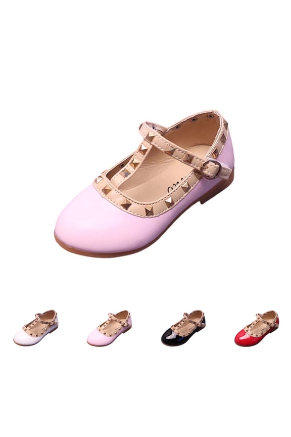 Girls Mary Jane Shoes Kids Studs Patent Leather Ankle Strap Casual Daily Flats Pink Size 10 Toddler