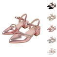 thumbnail image 1 of SGFCWSX Girls Mary Jane Shoes Pointed Toe Rhinestone Accent Ankle Buckle Low Heel Slingback Dress Shoes for Party Pageant Use Hot Pink Size 1 Big Kids, 1 of 7