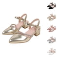 thumbnail image 1 of SGFCWSX Girls Mary Jane Shoes Pointed Toe Rhinestone Accent Ankle Buckle Low Heel Slingback Dress Shoes for Party Pageant Use Gold Size 2 Big Kids, 1 of 7