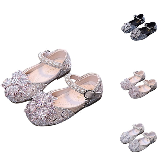 SGFCWSX Girls Mary Jane Shoes Rhinestone Flower Accent Pearl Ankle Strap Closed Toe Flat Princess Shoes for Pageant Party Use Pink Size 1 Big Kids