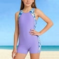 thumbnail image 1 of SGFCWSX Girls One Piece Swimsuit Boyleg Racerback Athletic Print Bathing Suit for Kids Swim Lessons Pool Purple Size 9-10 Years, 1 of 9