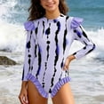 thumbnail image 1 of SGFCWSX Girls One Piece Swimsuit Long Sleeve Print Rash Guard Bathing Suit for Kids Beach Surfing Purple Size 5-6 Years, 1 of 6