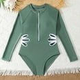 thumbnail image 1 of SGFCWSX Girls One Piece Swimsuit Rash Guard Floral Cutout Side Long Sleeve Half Zip Bathing Suit for Kids Beach Pool Army Green Size 8 Years, 1 of 5
