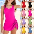 thumbnail image 1 of SGFCWSX Girls One Piece Swimsuit Swim Dress Solid Color Tie Side Skirted Bathing Suit for Kids Beach Pool Vacation Hot Pink Size 9-10 Years, 1 of 8