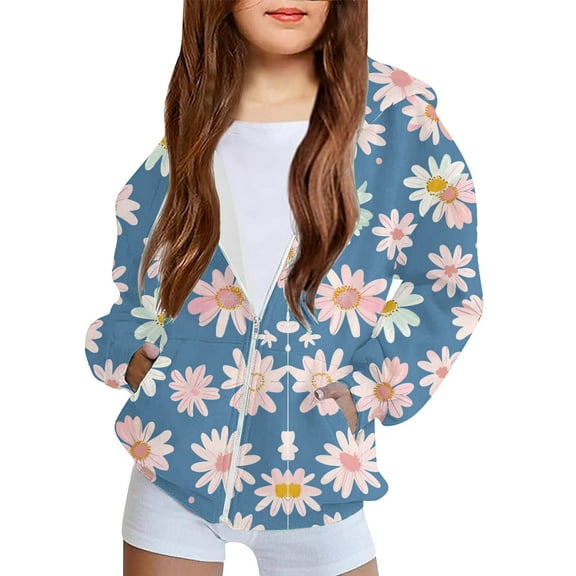 SGFCWSX Girls Oversized Hoodies Fleece Sweatshirts Kids Fall Graphic Sweatshirt Jacket Blue Size 8 Years