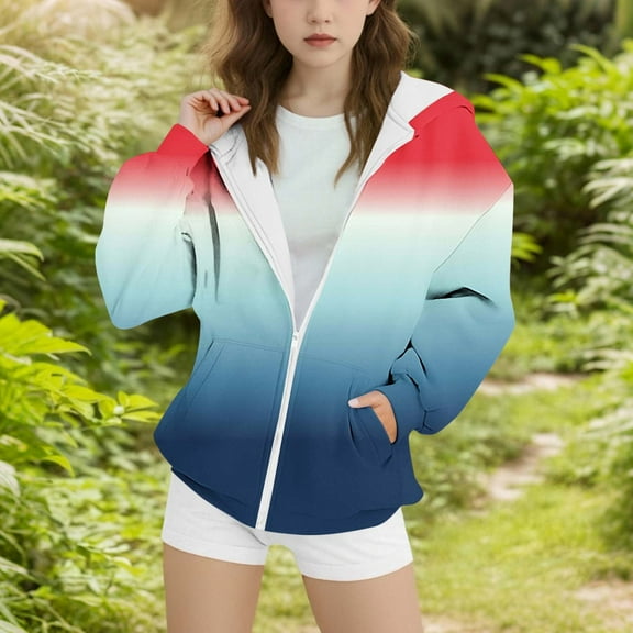 SGFCWSX Girls Oversized Hoodies Fleece Sweatshirts Kids Gradient Sweatshirt Jacket Sky Blue Size 4-5Years