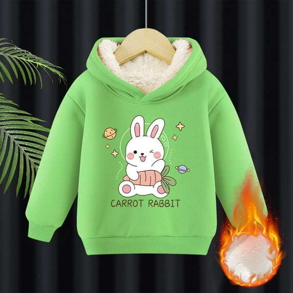 SGFCWSX Girls Oversized Hoodies Kids Fleece Lined Sweatshirt Print Waram Pullover Top Green Size 3 Years